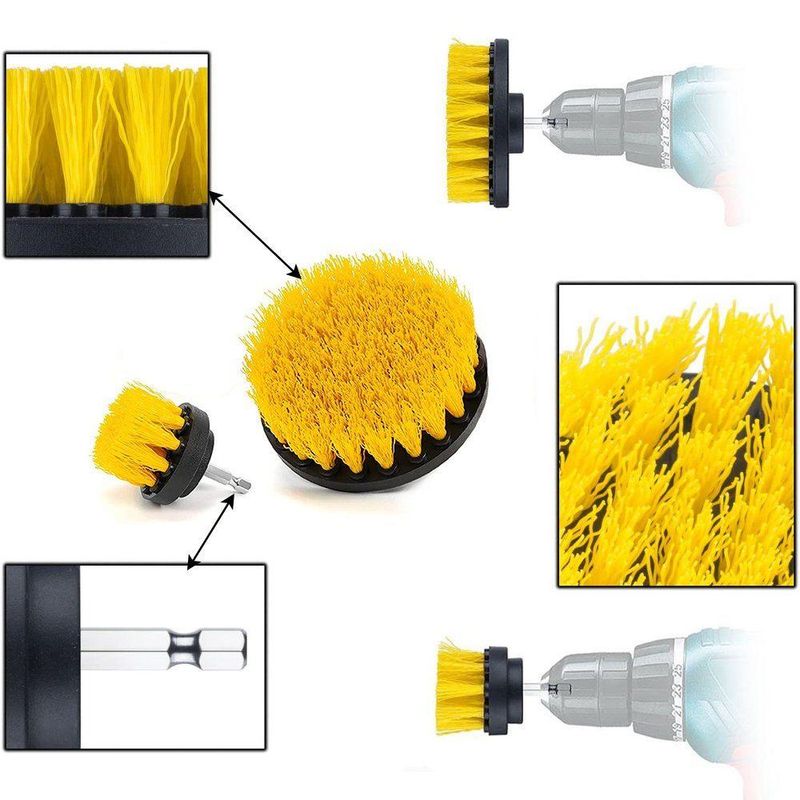 Auto si Moto - Intretinere auto - Produse curatare auto - Set 2 perii curatare cu adaptor pentru bormasina/autofiletanta, plastic/ ABS/ metal, galben - Infinity.ro