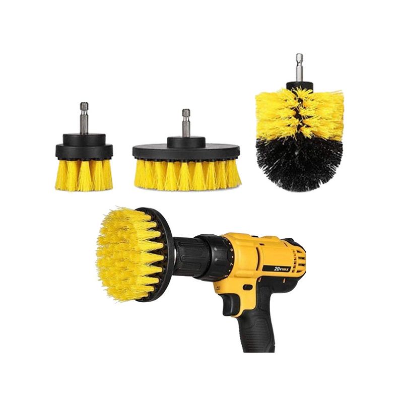 Auto si Moto - Intretinere auto - Produse curatare auto - Set 3 perii pentru curatare, universale, cu adaptor pentru bormasina, galbene - Infinity.ro