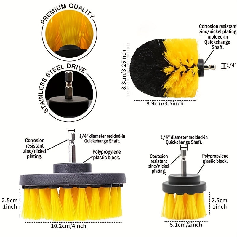 Auto si Moto - Intretinere auto - Produse curatare auto - Set 3 perii curatare, Plastic, Galben/Negru - Infinity.ro