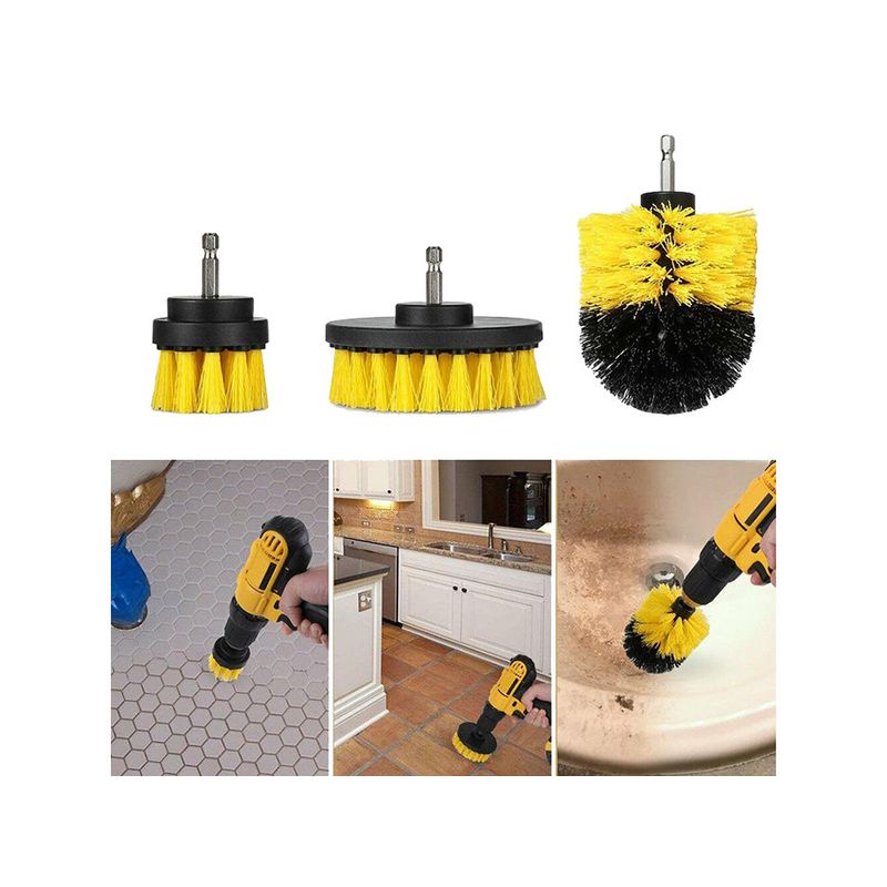 Auto si Moto - Intretinere auto - Produse curatare auto - Set 3 perii pentru curatare, universale, cu adaptor pentru bormasina, galbene - Infinity.ro