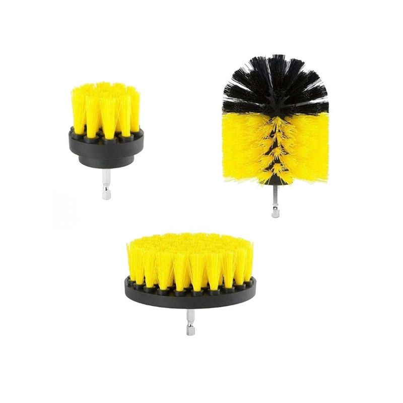 Auto si Moto - Intretinere auto - Produse curatare auto - Set 3 perii pentru curatare, universale, cu adaptor pentru bormasina, galbene - Infinity.ro