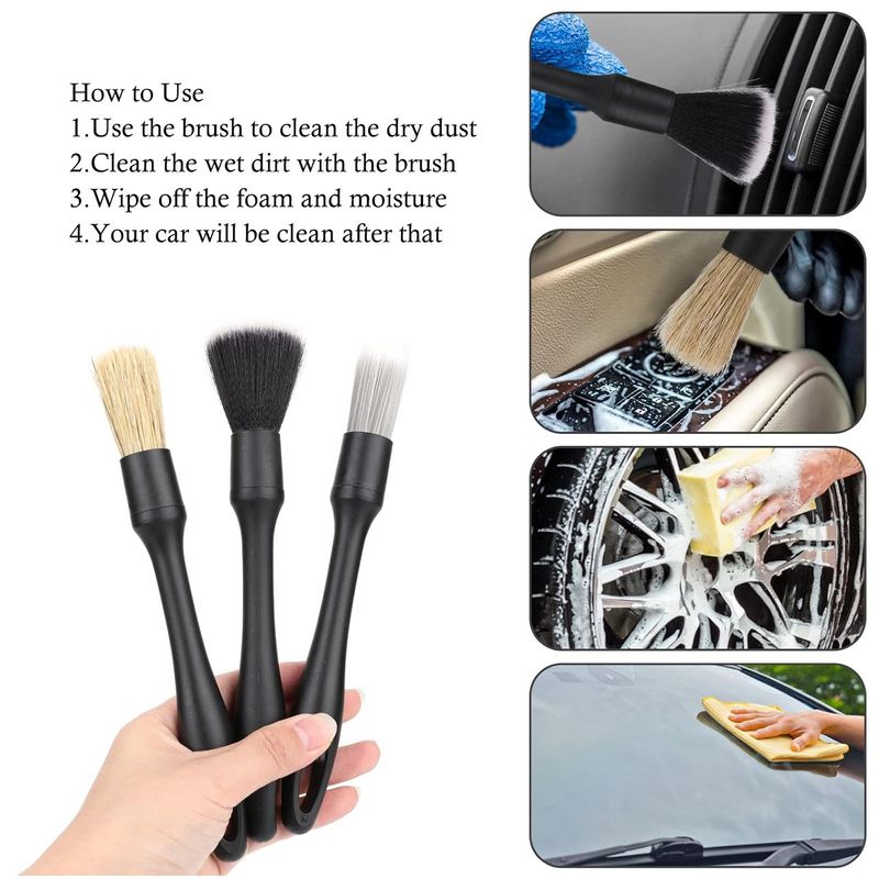 Auto si Moto - Intretinere auto - Produse curatare auto - Set 3 perii profesionale, Design fara metal si ergonomic, Nu este usor sa pierzi parul, Suspendabil, - Infinity.ro