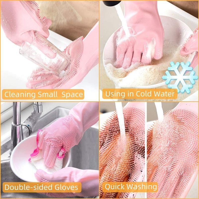 Casa si Gradina - Textile si covoare - Textile bucatarie - Manusi bucatarie - Manusi profesionale din silicon cu perii pentru spalat vasele si pentru protejarea mainilor, reutilizabile, - Infinity.ro