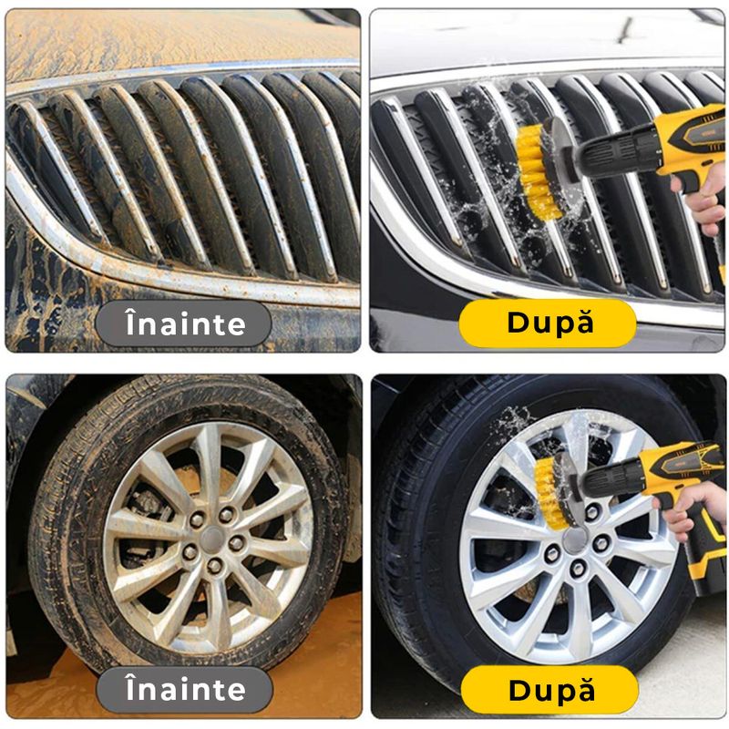 Auto si Moto - Intretinere auto - Produse curatare auto - Set 3 perii rotative din plastic, de curatat suprafete, covoare, cu adaptor, diferite marimi, pentru - Infinity.ro