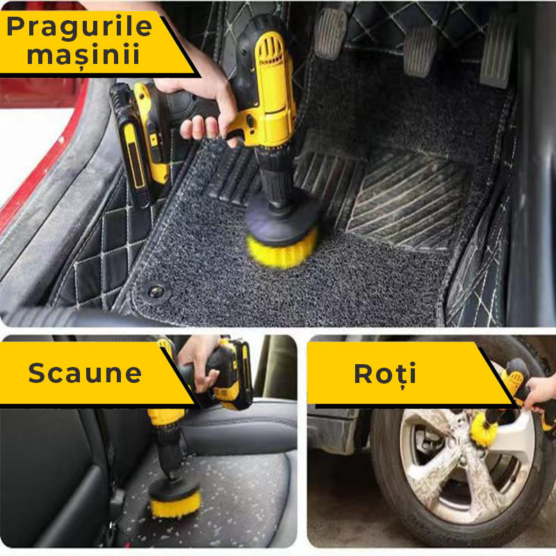 Auto si Moto - Intretinere auto - Produse curatare auto - Set 4 perii rotative din plastic, de curatat suprafete, covoare, cu adaptor, diferite marimi, pentru - Infinity.ro
