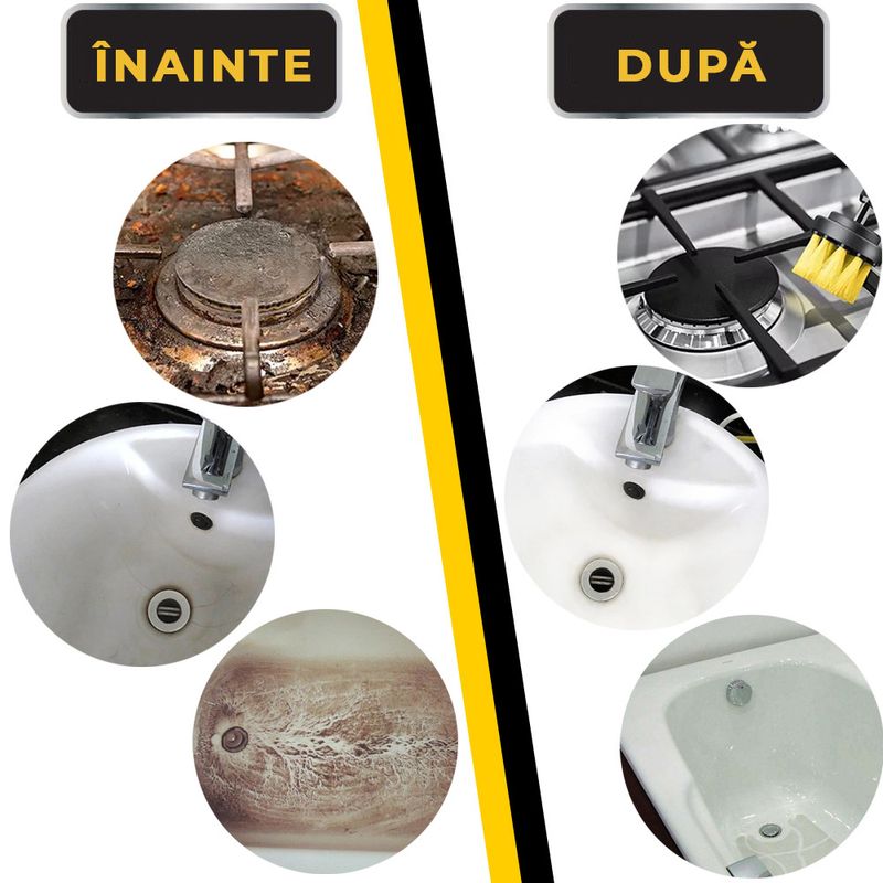 Auto si Moto - Intretinere auto - Produse curatare auto - Set 4 perii rotative din plastic, de curatat suprafete, covoare, cu adaptor, diferite marimi, pentru - Infinity.ro