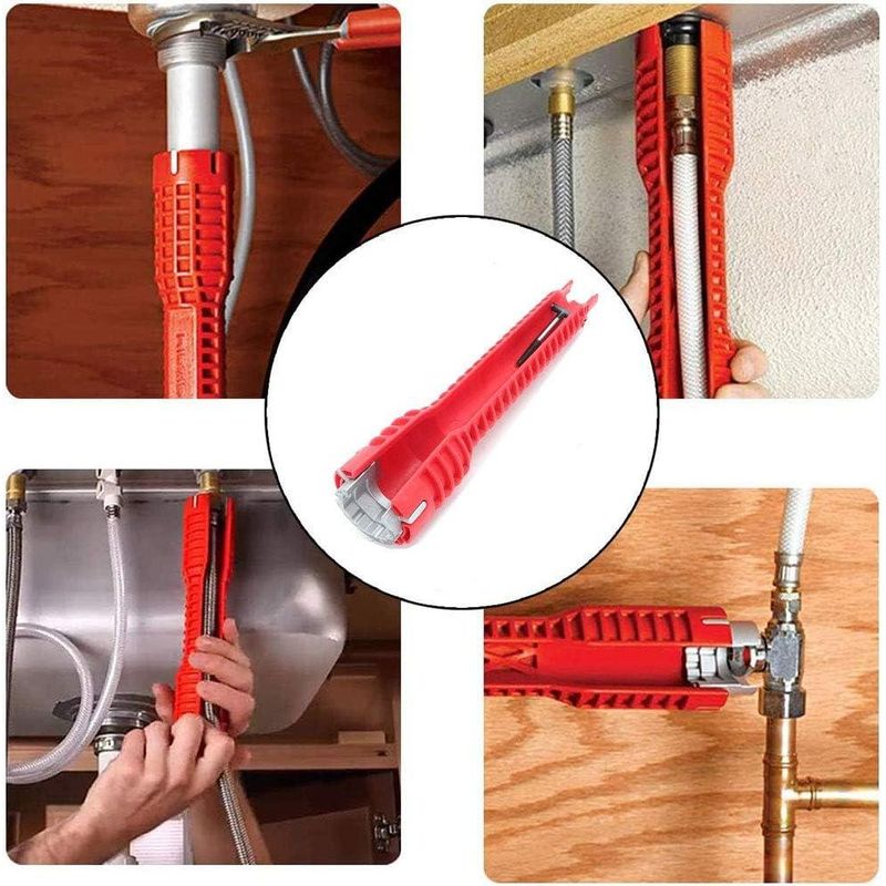 Casa si Gradina - Constructii - Scule de mana si unelte - Chei si truse chei - Cheie multifunctionala pentru instalatii sanitare, Plastic/Aliaj aluminiu, Rosu - Infinity.ro