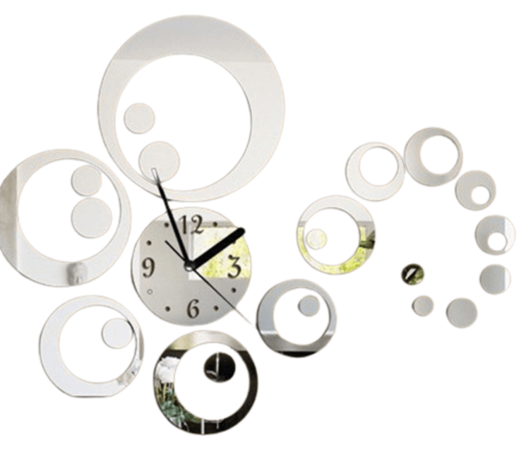 Ceas de perete Modern, Silentios, Sticla Acrilica, Adeziv 60cm x 45cm, Argintiu