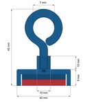 Casa si Gradina - Constructii - Feronerie si accesorii - Suruburi, dibluri si accesorii uz general - Magnet oala, diametrul D42mm, carlig inelar, neodim puternic, suprafata nichelata, N35, forta 45 kg - Infinity.ro