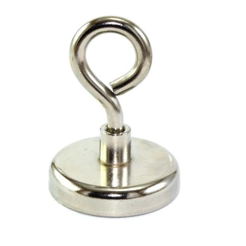 Casa si Gradina - Constructii - Feronerie si accesorii - Suruburi, dibluri si accesorii uz general - Magnet oala, diametrul D42mm, carlig inelar, neodim puternic, suprafata nichelata, N35, forta 45 kg - Infinity.ro