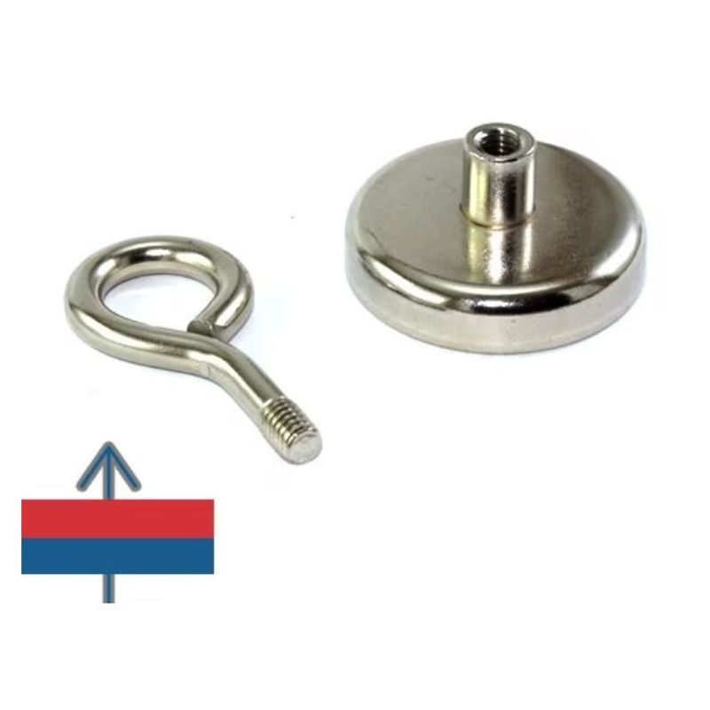 Casa si Gradina - Constructii - Feronerie si accesorii - Suruburi, dibluri si accesorii uz general - Magnet oala, diametrul D42mm, carlig inelar, neodim puternic, suprafata nichelata, N35, forta 45 kg - Infinity.ro