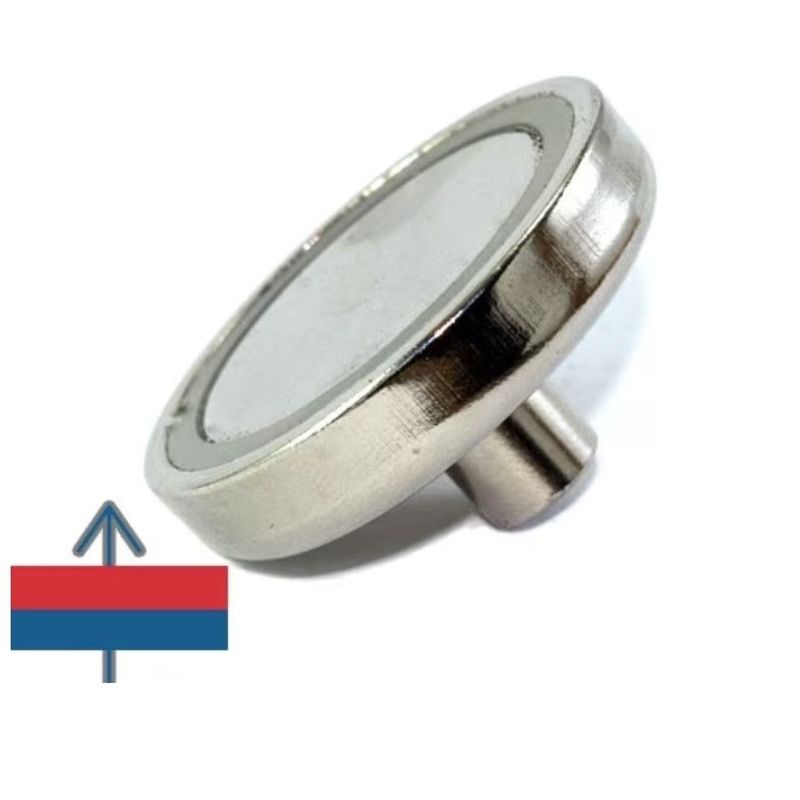 Casa si Gradina - Constructii - Feronerie si accesorii - Suruburi, dibluri si accesorii uz general - Magnet oala, diametrul D42mm, carlig inelar, neodim puternic, suprafata nichelata, N35, forta 45 kg - Infinity.ro