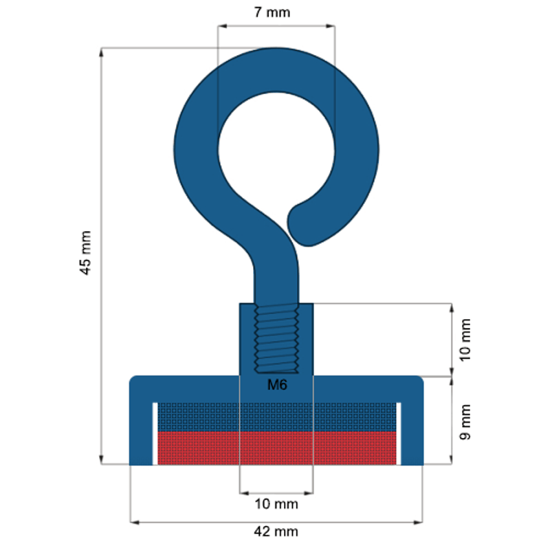 Casa si Gradina - Constructii - Feronerie si accesorii - Suruburi, dibluri si accesorii uz general - Magnet oala D42mm carlig inelar neodim puternic N35 forta 45 kg - Infinity.ro