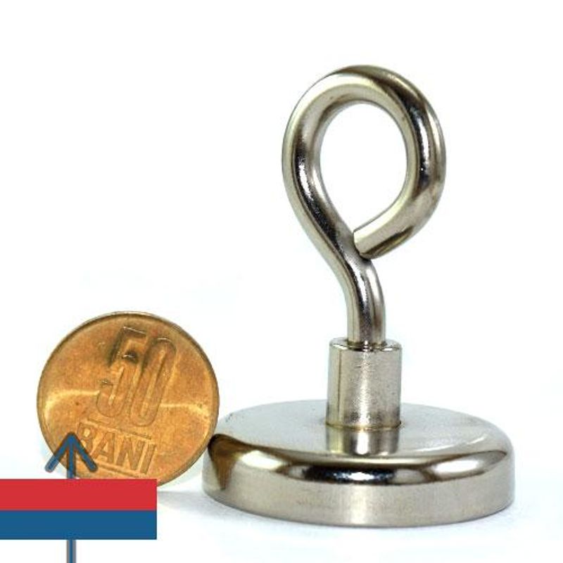 Casa si Gradina - Constructii - Feronerie si accesorii - Suruburi, dibluri si accesorii uz general - Magnet oala D42mm carlig inelar neodim puternic N35 forta 45 kg - Infinity.ro