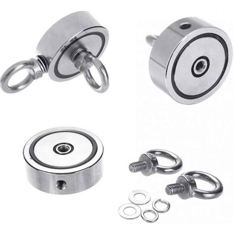 Casa si Gradina - Mobilier - Feronerie si accesorii mobila - Magnet neodim oala D60 mm cu doua carlige inelare si doua fete 140KG - Infinity.ro