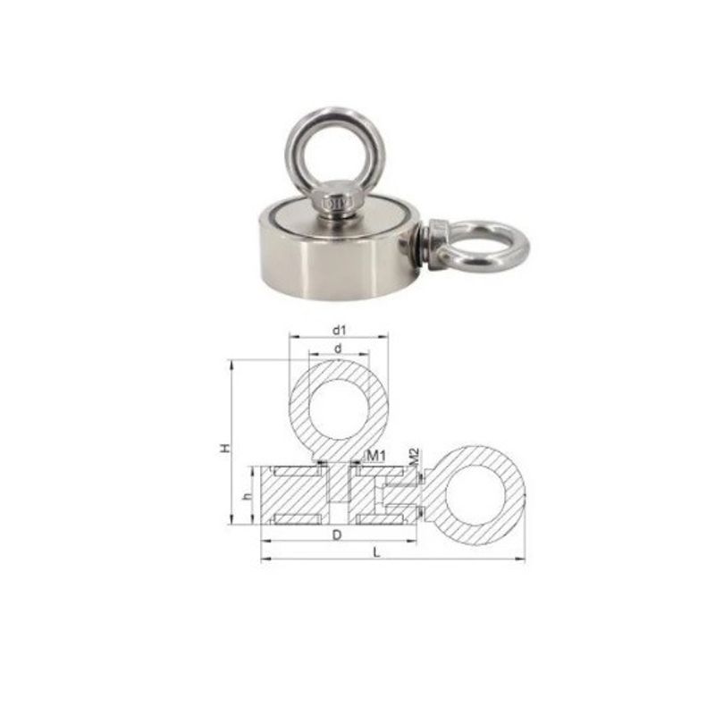 Casa si Gradina - Mobilier - Feronerie si accesorii mobila - Magnet neodim oala D60 mm cu doua carlige inelare si doua fete 140KG - Infinity.ro