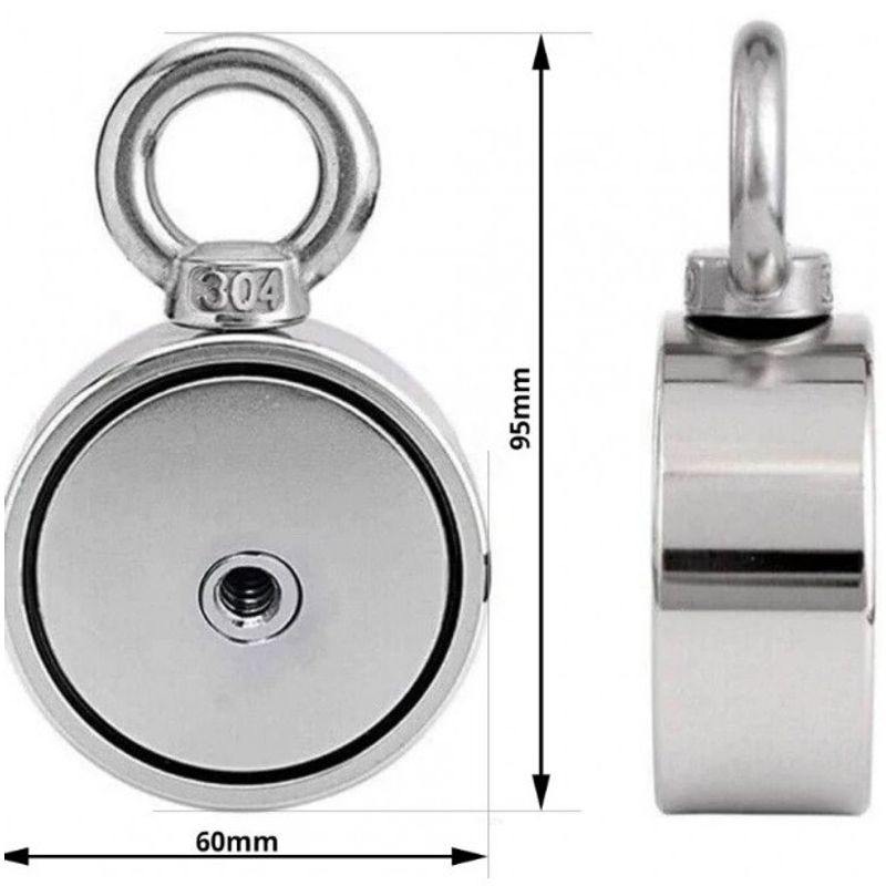 Casa si Gradina - Mobilier - Feronerie si accesorii mobila - Magnet neodim oala D60 mm cu doua carlige inelare si doua fete 140KG - Infinity.ro