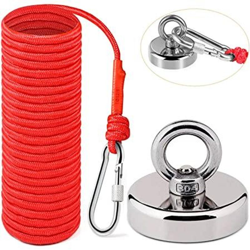 Casa si Gradina - Constructii - Feronerie si accesorii - Suruburi, dibluri si accesorii uz general - Set Magnet pentru pescuit neodim oala D120 mm carlig inelar rotativ, forta prindere 480kg cu sfoara 20 metri - Infinity.ro