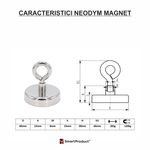Casa si Gradina - Constructii - Feronerie si accesorii - Suruburi, dibluri si accesorii uz general - Fishing Magnet SmartProduct Neodym pentru Pescuit sau Ridicari Obiecte din Metal, 60 mm diametru, 120 kg - Infinity.ro