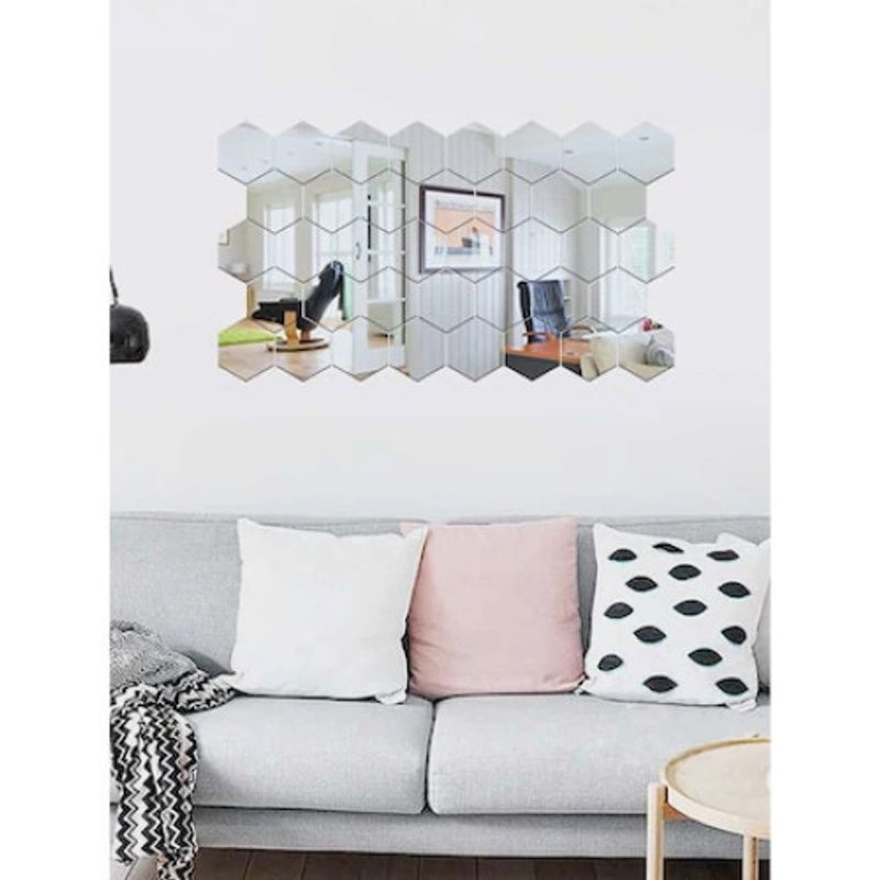 Casa si Gradina - Decoratiuni - Stickere decorative - Set 12 stickere din acril auto-adezive, tip oglinda decorativa, 3D, 126x110x63mm, Argintiu - Infinity.ro