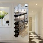 Casa si Gradina - Decoratiuni - Stickere decorative - Set 12 stickere din acril auto-adezive, tip oglinda decorativa, 3D, 126x110x63mm, Argintiu - Infinity.ro