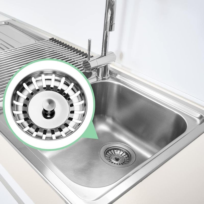 Casa si Gradina - Sanitare - Chiuveta bucatarie si accesorii - Accesorii chiuvete - Sita pentru chiuveta, Otel inoxidabil/Cauciuc, 80mm, Argintiu - Infinity.ro