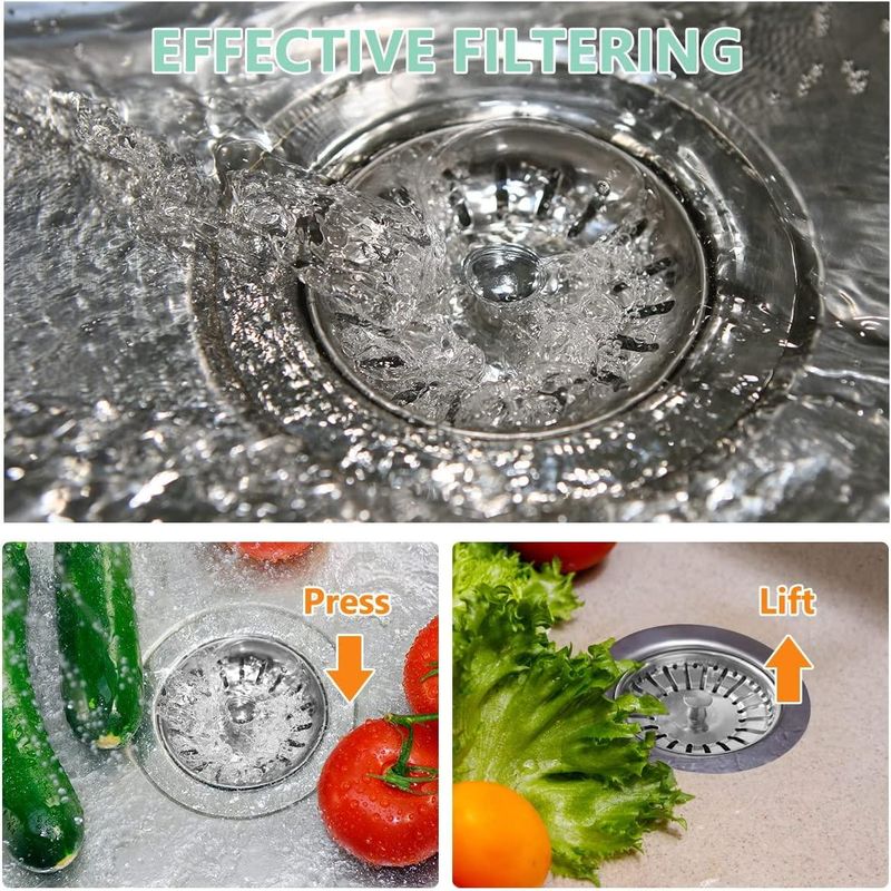 Casa si Gradina - Sanitare - Chiuveta bucatarie si accesorii - Accesorii chiuvete - Sita pentru chiuveta, Otel inoxidabil/Cauciuc, 80mm, Argintiu - Infinity.ro