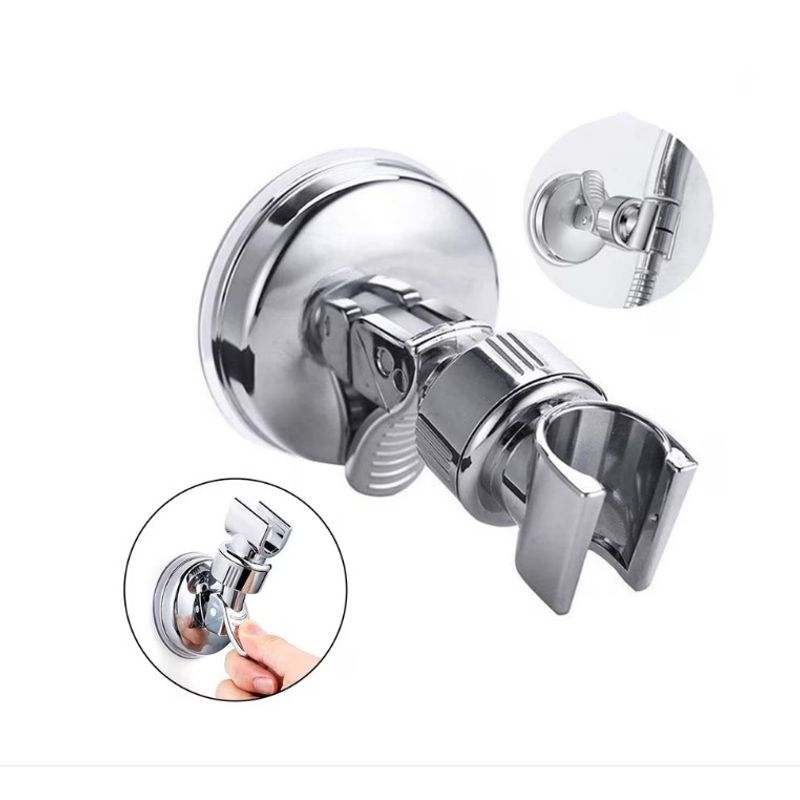 Casa si Gradina - Sanitare - Suporturi si accesorii baie - Suporturi baie - Suport cu ventuza pentru para de dus, din plastic, reglabil, sustinere pana la 5kg, crom elegant - Infinity.ro