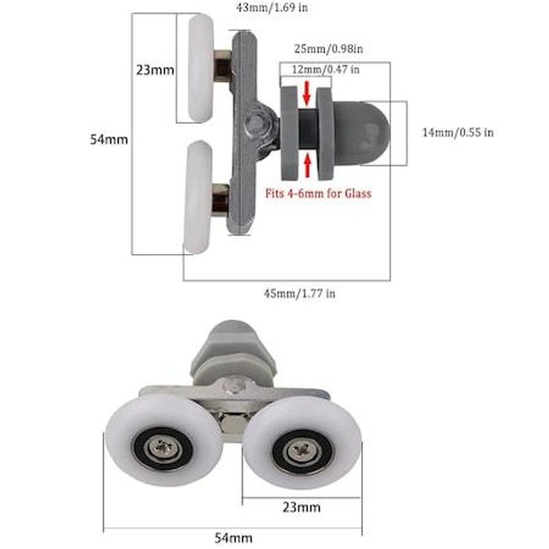 Casa si Gradina - Sanitare - Suporturi si accesorii baie - Suporturi baie - Set 4 role pentru cabina de dus, ABS/Aluminiu, 23 mm, Alb/Gri - Infinity.ro