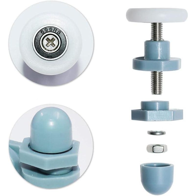 Casa si Gradina - Sanitare - Suporturi si accesorii baie - Suporturi baie - Set 10 role pentru usa de dus, Abs/Inox, 25 mm, Alb/Albastru - Infinity.ro