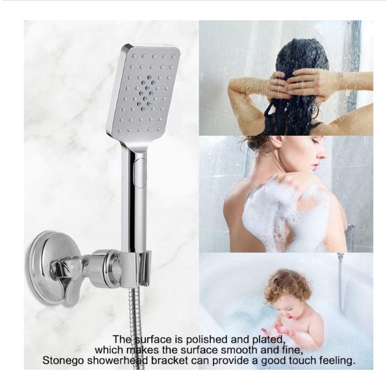 Casa si Gradina - Sanitare - Suporturi si accesorii baie - Suporturi baie - Suport cu ventuza pentru para de dus, din plastic, reglabil, sustinere pana la 5kg, crom elegant - Infinity.ro