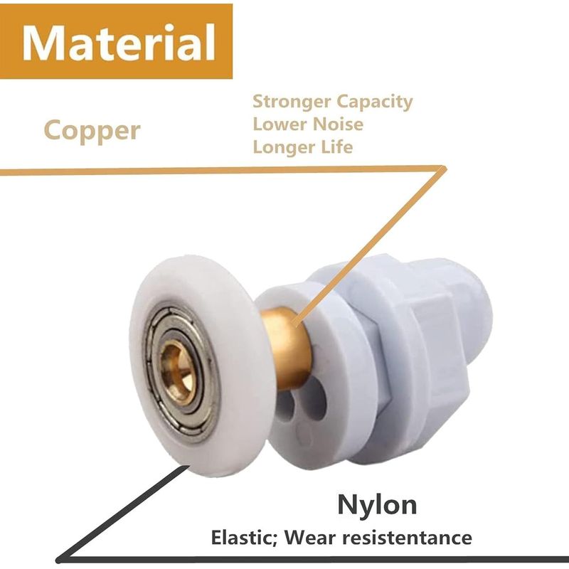 Casa si Gradina - Sanitare - Cazi si cabine de dus - Cabine dus - Set 4 role pentru usa de dus, Rezistente la uzura, Diametru 23 mm, Cupru/Nylon, Alb/Gri - Infinity.ro