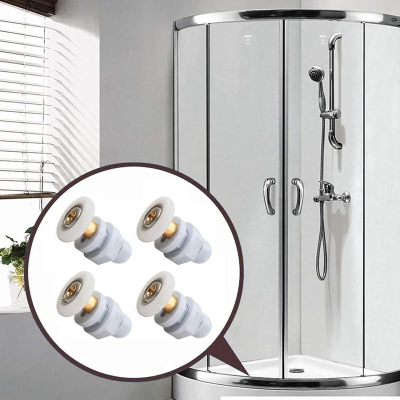 Casa si Gradina - Sanitare - Cazi si cabine de dus - Cabine dus - Set 4 role pentru usa de dus, Rezistente la uzura, Diametru 23 mm, Cupru/Nylon, Alb/Gri - Infinity.ro