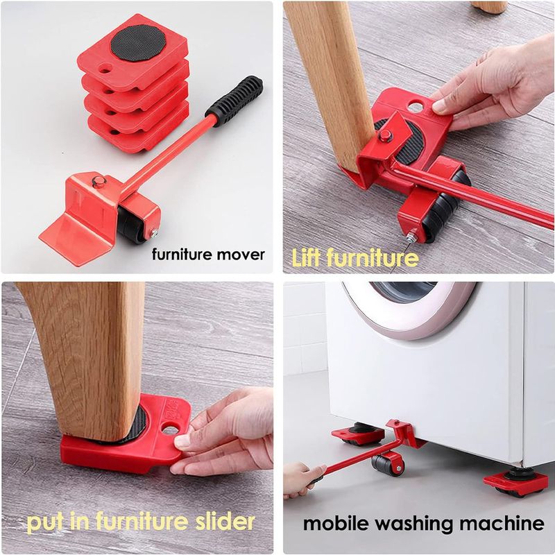 Casa si Gradina - Constructii - Depozitare, transport si protectie - Echipamente pentru transport si ridicat - Set transportat si ridicat mobila, cu role pentru ridicat si mutat obiecte grele, maxim 150 kg, Rosu - Infinity.ro