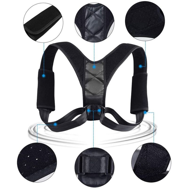 Ingrijire personala si Cosmetice - Sanatate si wellness - Aparate medicale - Suporturi ortopedice si orteze - Corector de postura unisex, Piele/Bumbac, Reglabil, 20x14 cm, Negru - Infinity.ro