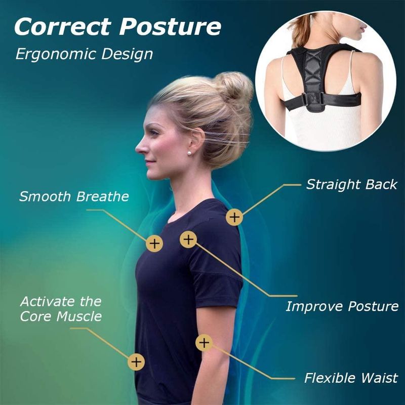 Ingrijire personala si Cosmetice - Sanatate si wellness - Aparate medicale - Suporturi ortopedice si orteze - Corector de postura unisex, Piele/Bumbac, Reglabil, 20x14 cm, Negru - Infinity.ro