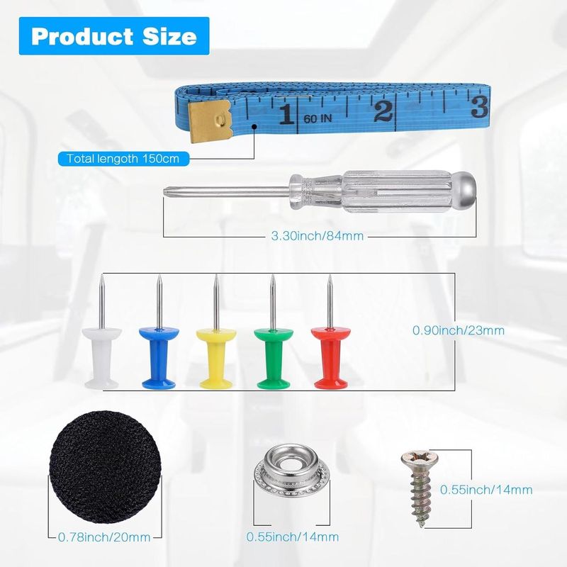 Auto si Moto - Piese auto si accesorii - Piese auto - Kit-uri revizie - Kit 65 capse, Pentru reparatia plafonului auto, Cu surubelnita si banda de masura, Compatibil Audi, Opel, BMW, - Infinity.ro