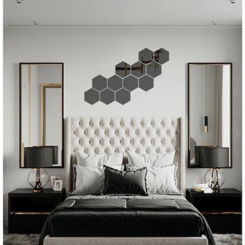 Casa si Gradina - Decoratiuni - Stickere decorative - Set 12 stickere din acril auto-adezive, tip oglinda decorativa, 3D, 126x110x63mm, Negru - Infinity.ro