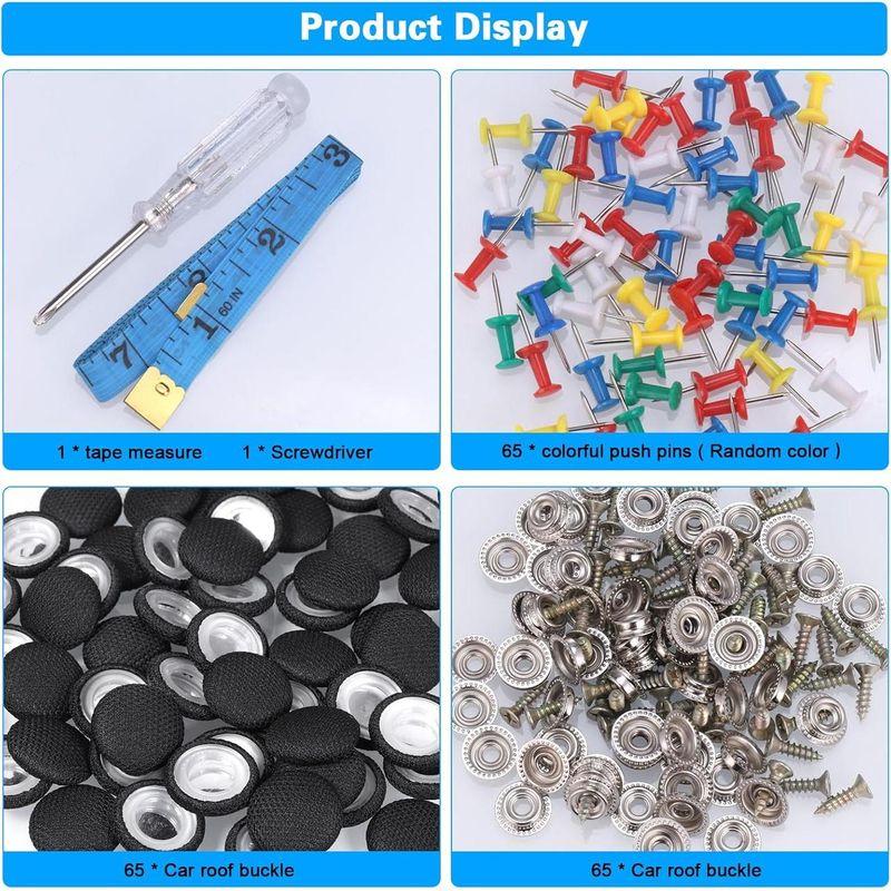 Auto si Moto - Piese auto si accesorii - Piese auto - Kit-uri revizie - Kit 65 capse, Pentru reparatia plafonului auto, Cu surubelnita si banda de masura, Compatibil Audi, Opel, BMW, - Infinity.ro