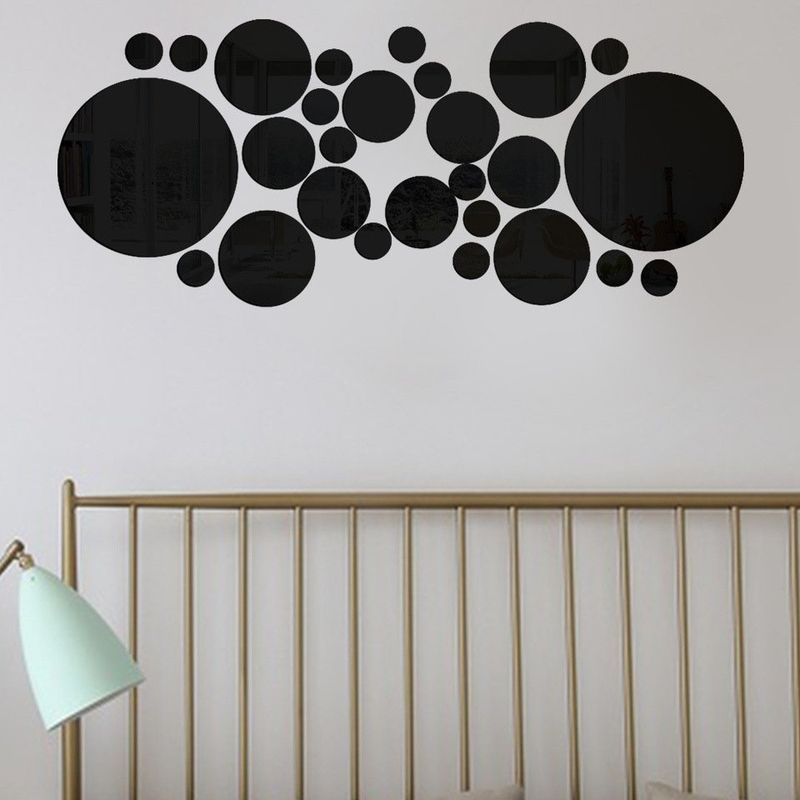 Casa si Gradina - Decoratiuni - Stickere decorative - Stickere decorative rotunde din oglinda acrilica, 21x52 cm, 26 buc, negru - Infinity.ro
