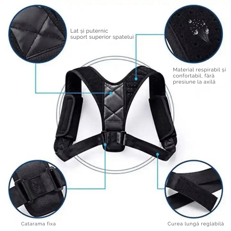 Ingrijire personala si Cosmetice - Sanatate si wellness - Aparate medicale - Suporturi ortopedice si orteze - Corector de postura pentru indreptare spate, coloana si umeri, Negru, Marime universala reglabilla - Infinity.ro