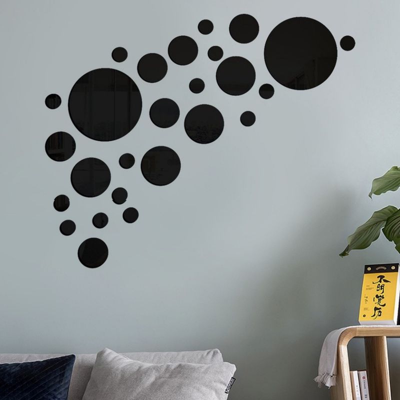 Casa si Gradina - Decoratiuni - Stickere decorative - Stickere decorative rotunde din oglinda acrilica, 21x52 cm, 26 buc, negru - Infinity.ro