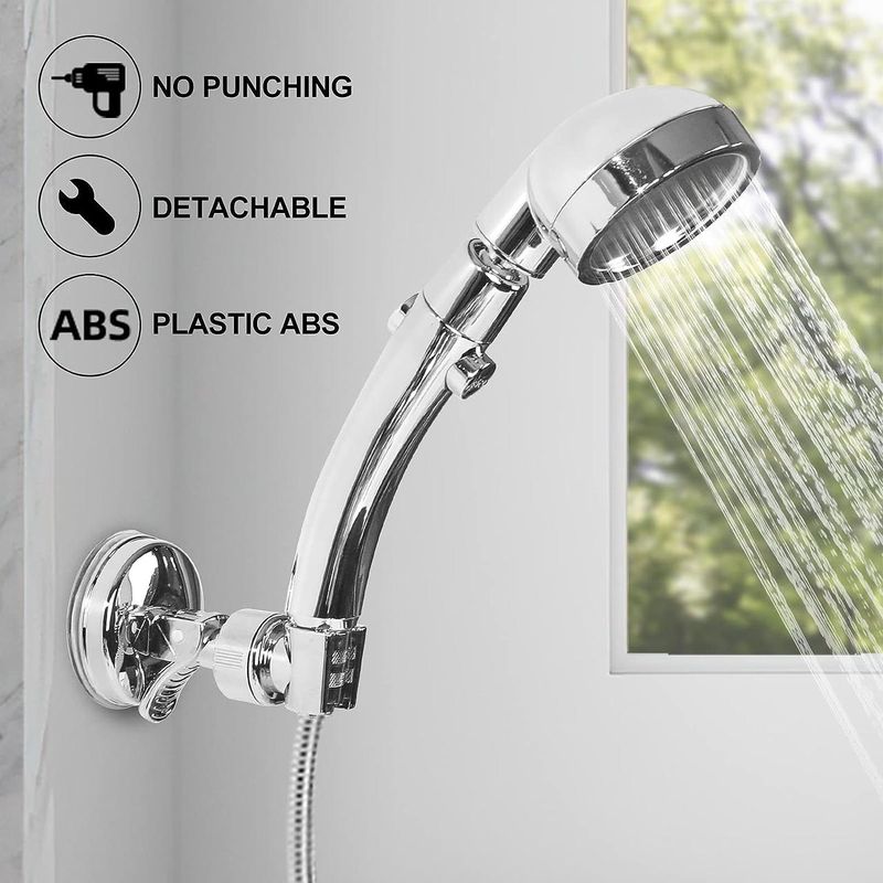 Casa si Gradina - Sanitare - Suporturi si accesorii baie - Suporturi baie - Suport pentru dus, ABS/PVC, Cu ventuza, reglabil 360 grade, Alb/Argintiu - Infinity.ro