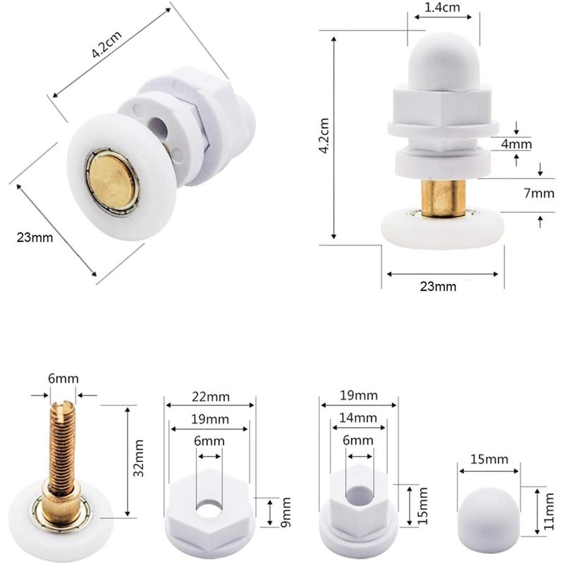 Casa si Gradina - Sanitare - Suporturi si accesorii baie - Accesorii baie - Set 4 roti pentru usa dus, Alama, Alb/Auriu - Infinity.ro