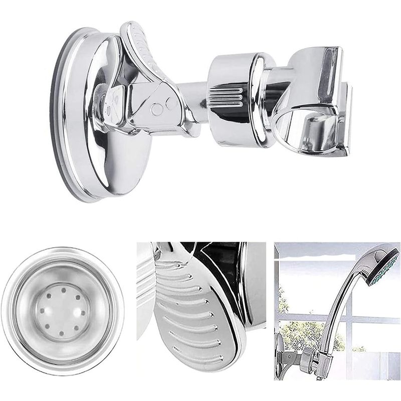 Casa si Gradina - Sanitare - Suporturi si accesorii baie - Suporturi baie - Suport pentru dus, ABS/PVC, Cu ventuza, reglabil 360 grade, Alb/Argintiu - Infinity.ro