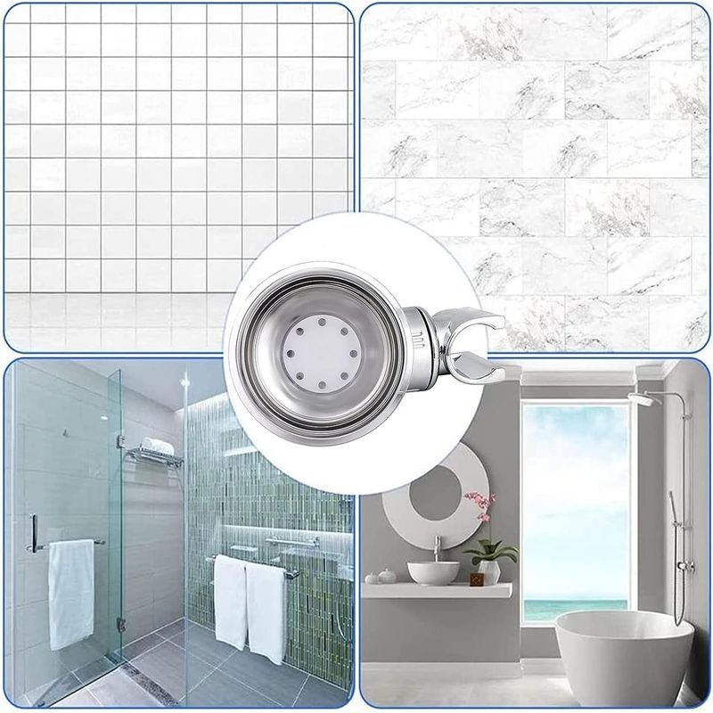 Casa si Gradina - Sanitare - Suporturi si accesorii baie - Suporturi baie - Suport pentru dus, ABS/PVC, Cu ventuza, reglabil 360 grade, Alb/Argintiu - Infinity.ro