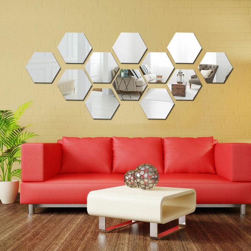 Casa si Gradina - Decoratiuni - Stickere decorative - Set 12 panouri autocolante hexagonale oglinda de perete, 15,5 x 17,5 cm - Infinity.ro