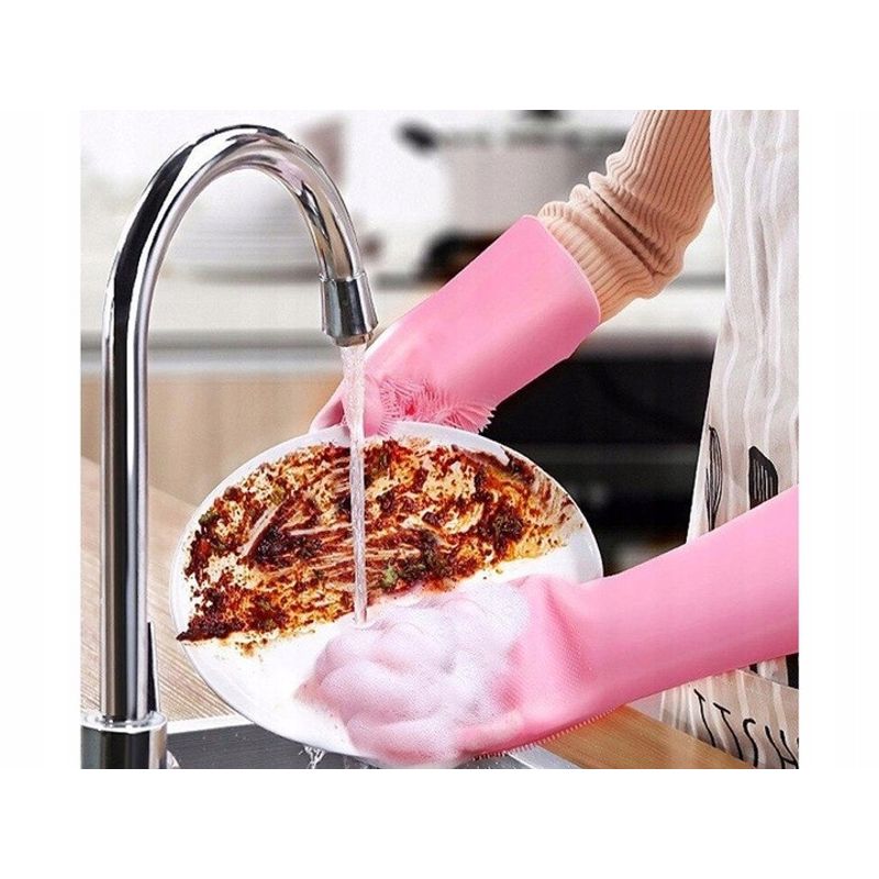 Casa si Gradina - Textile si covoare - Textile bucatarie - Manusi bucatarie - Manusi pentru curatarea vaselor, cu peri din silicon, roz - Infinity.ro