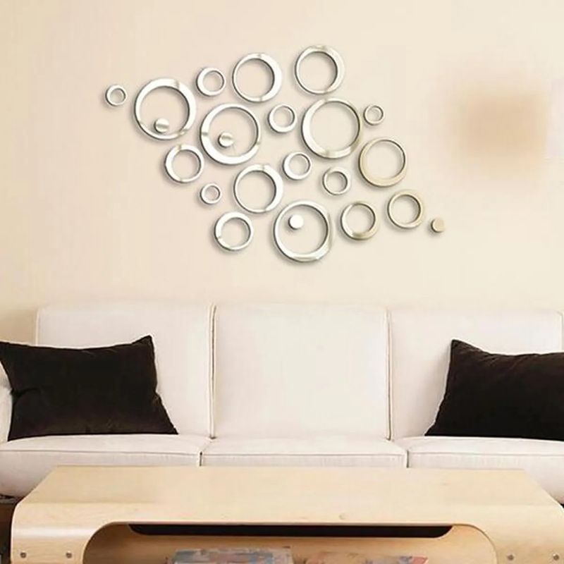Casa si Gradina - Decoratiuni - Stickere decorative - Set 24 stickere decorative oglinda, Acril, 2.5-14 cm, Argintiu - Infinity.ro