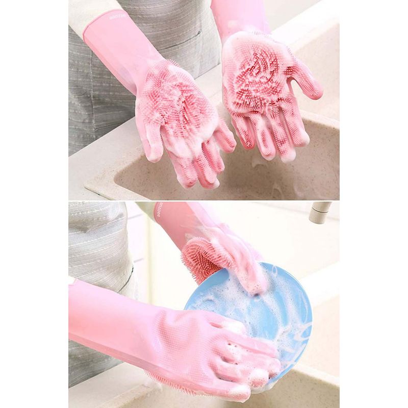 Casa si Gradina - Textile si covoare - Textile bucatarie - Manusi bucatarie - Manusi pentru curatarea vaselor, cu peri din silicon, roz - Infinity.ro